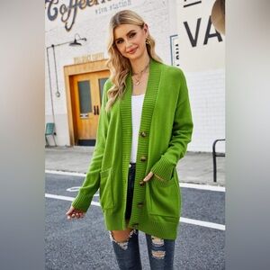 Ribbed Trim Dropped Shoulder Pocketed Cardigan